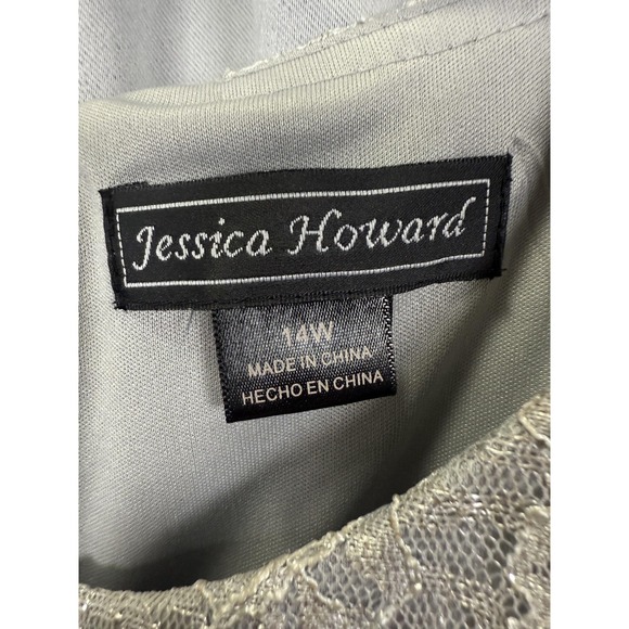 Jessica Howard Dress Womens 14W Gray Lace Tiered Ruffle Beaded Waist Cocktail - Picture 2 of 8
